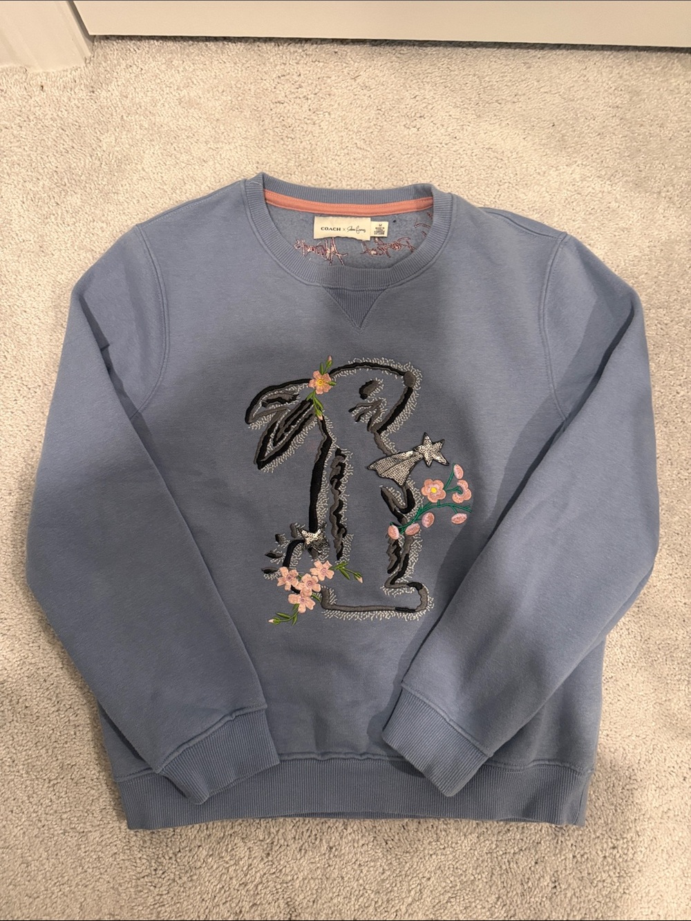 Coach x Selena Light Blue Embroidered Bunny Crewneck Sweater